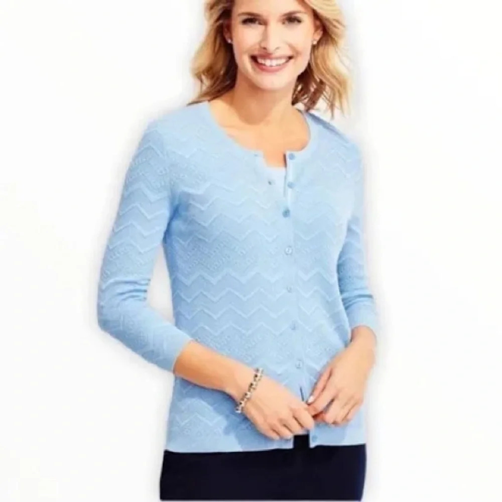 Talbots Blue Chevron Sweater Cardigan Petite Large